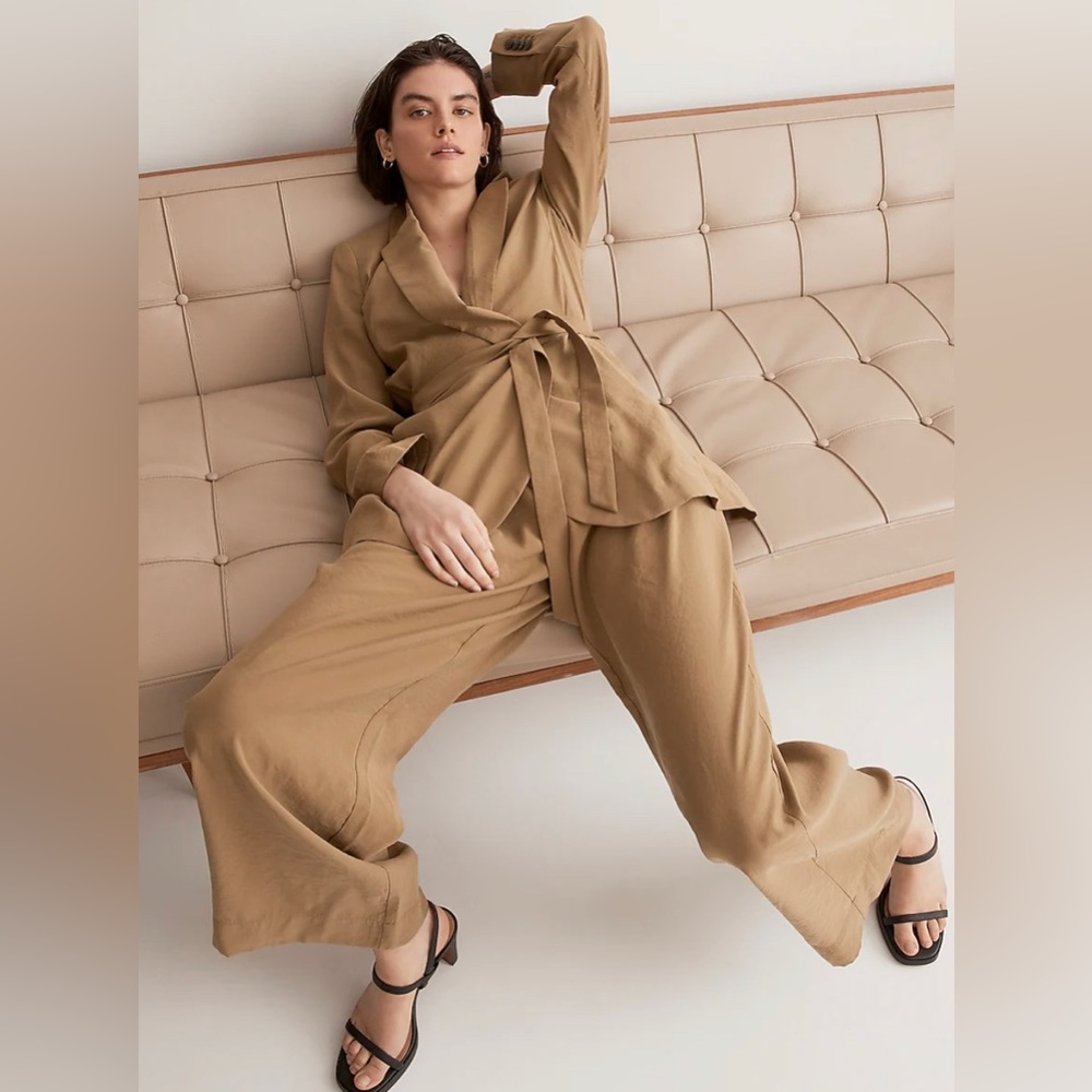 Madewell Tawny Olive Suit Belted Blazer and wide leg pant